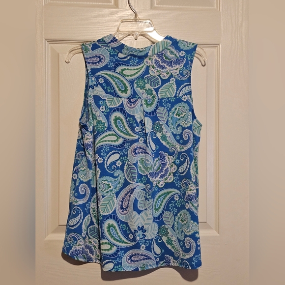 Dear Scarlett Blue and Green Paisley Sleeveless Blouse Sz M - Picture 2 of 3